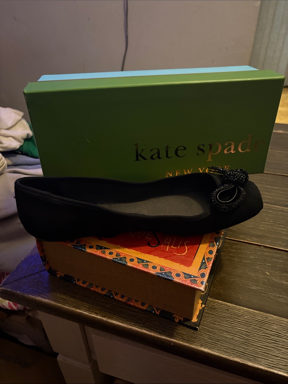 kate spade Black Beaded Bow Ballet Flat